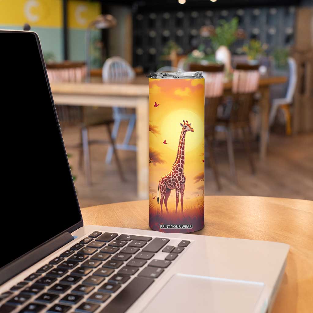 Personalized Giraffe Skinny Tumbler in the Savanna with Nature Scene TS04 Print Your Wear