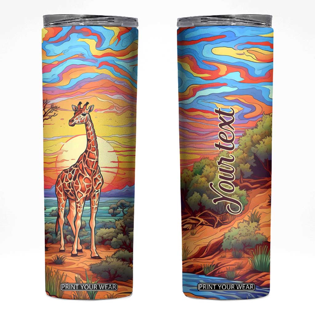 Personalized Giraffe Skinny Tumbler with Colorful Sunset Background TS04 Multicolor Print Your Wear