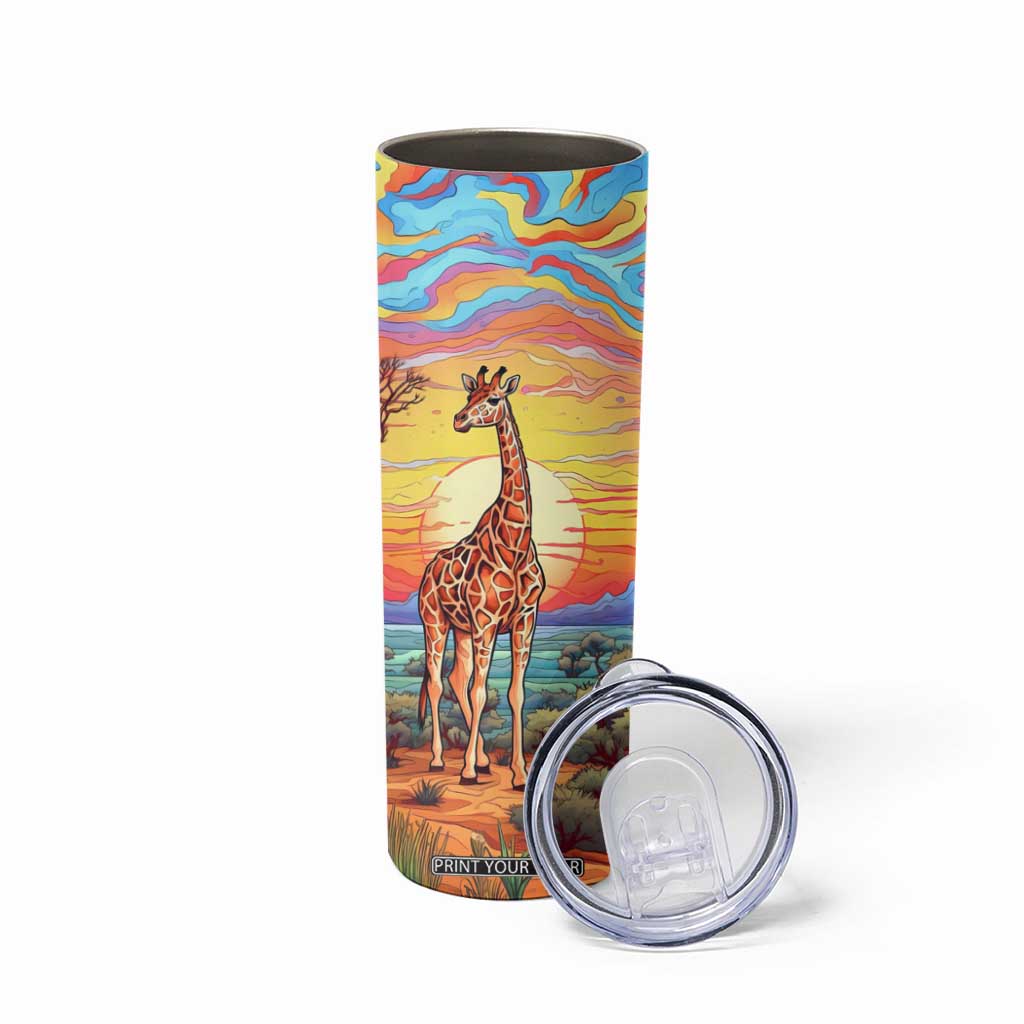Personalized Giraffe Skinny Tumbler with Colorful Sunset Background TS04 Print Your Wear