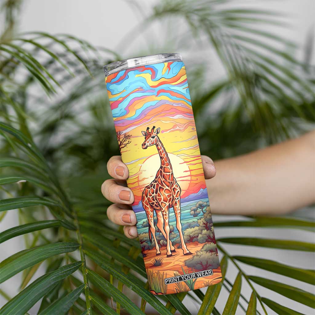 Personalized Giraffe Skinny Tumbler with Colorful Sunset Background TS04 Print Your Wear