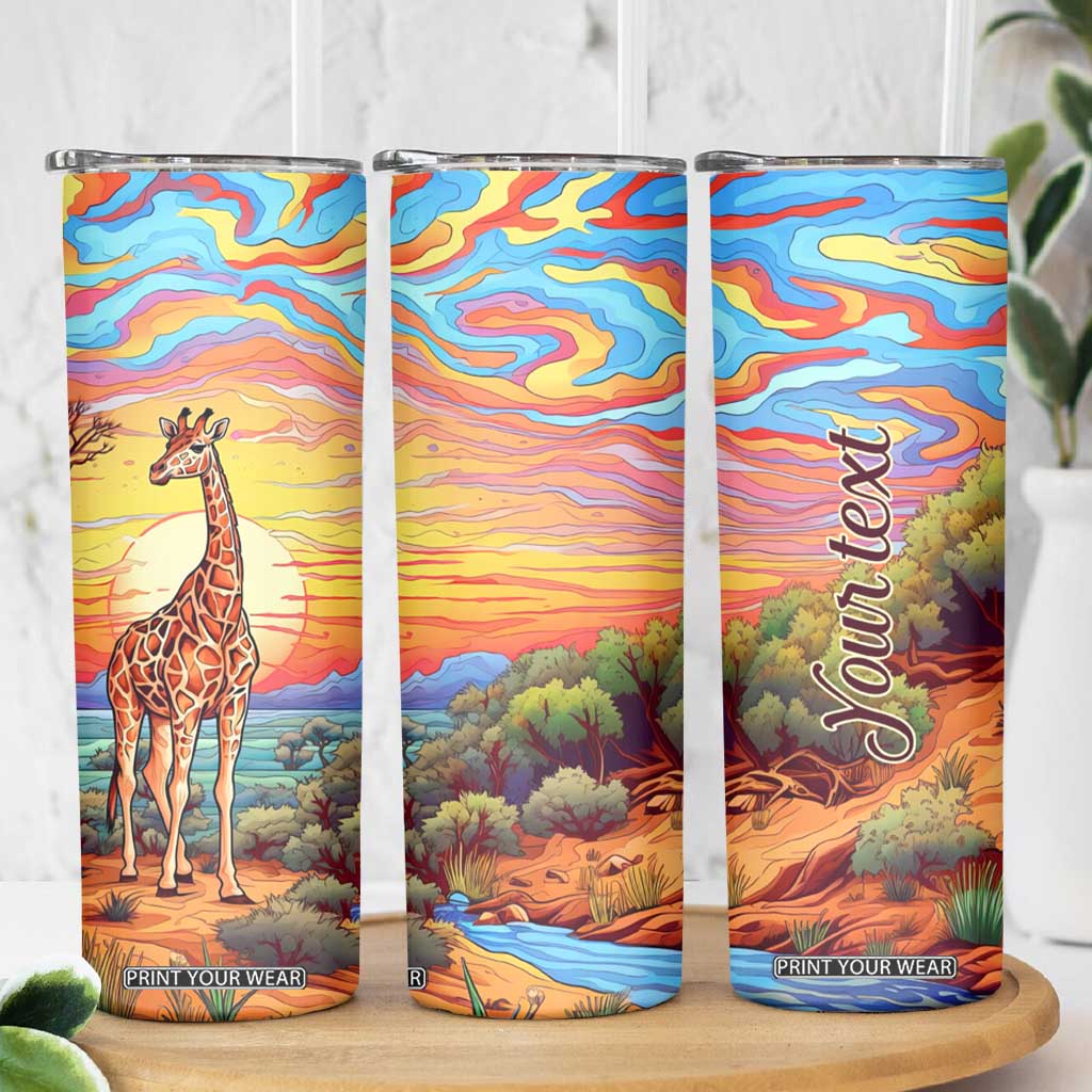 Personalized Giraffe Skinny Tumbler with Colorful Sunset Background TS04 Print Your Wear
