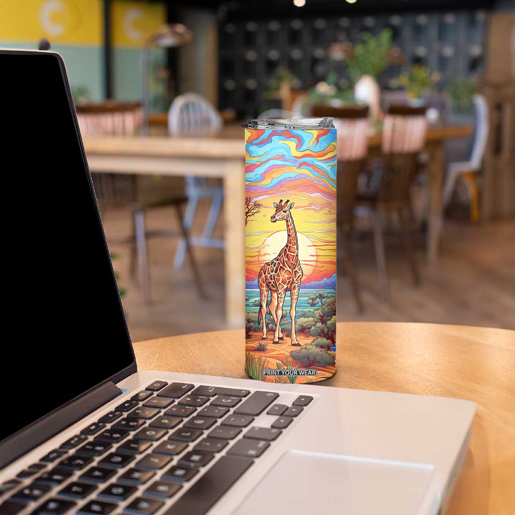 Personalized Giraffe Skinny Tumbler with Colorful Sunset Background TS04 Print Your Wear