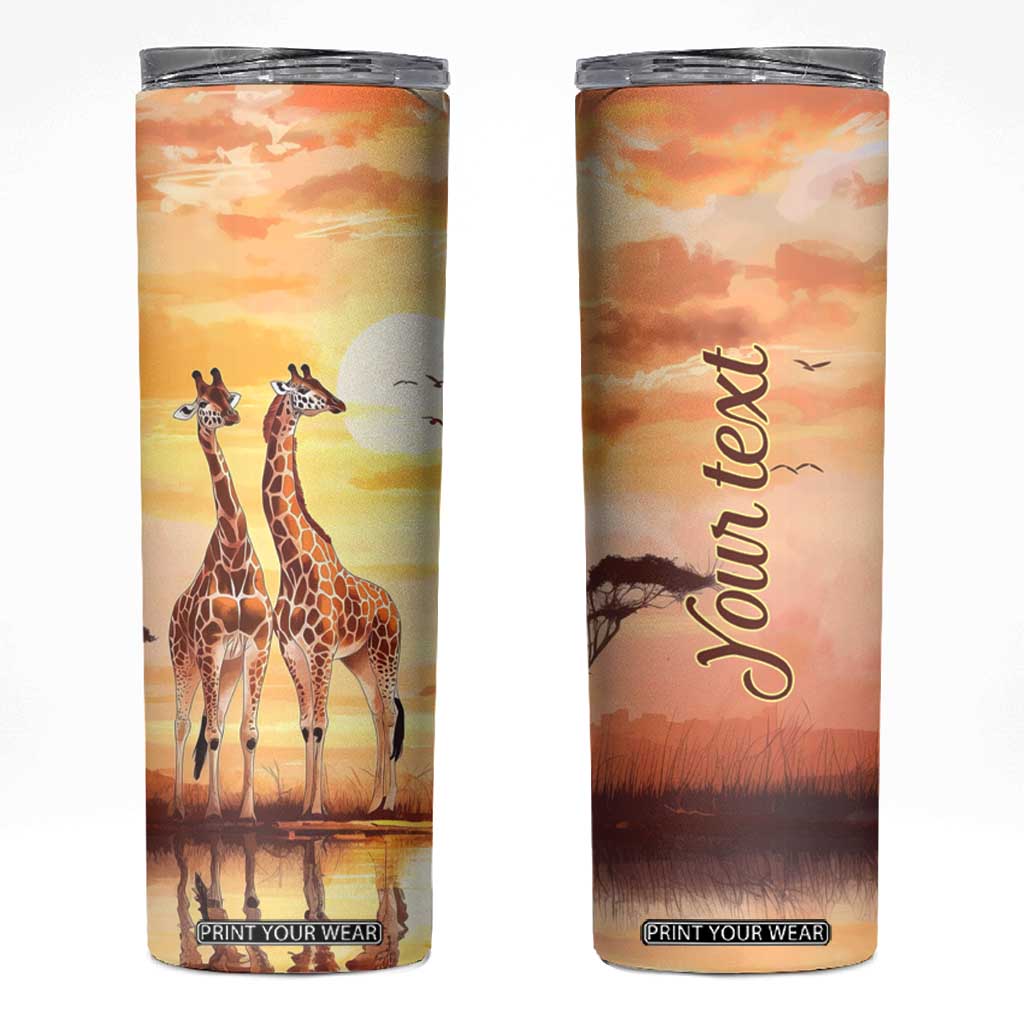Personalized Giraffe Skinny Tumbler with Sunset in Savanna Landscape TS04 Multicolor Print Your Wear