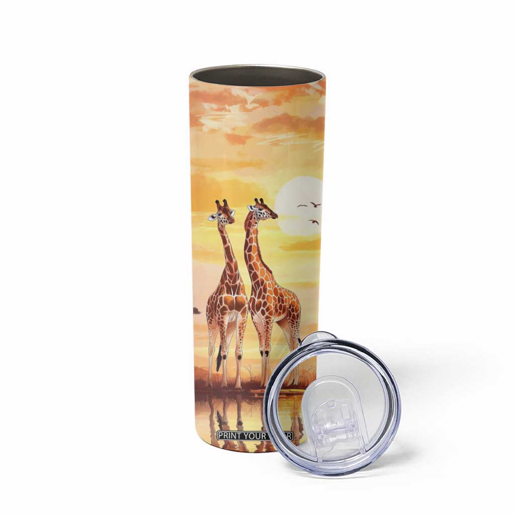 Personalized Giraffe Skinny Tumbler with Sunset in Savanna Landscape TS04 Print Your Wear
