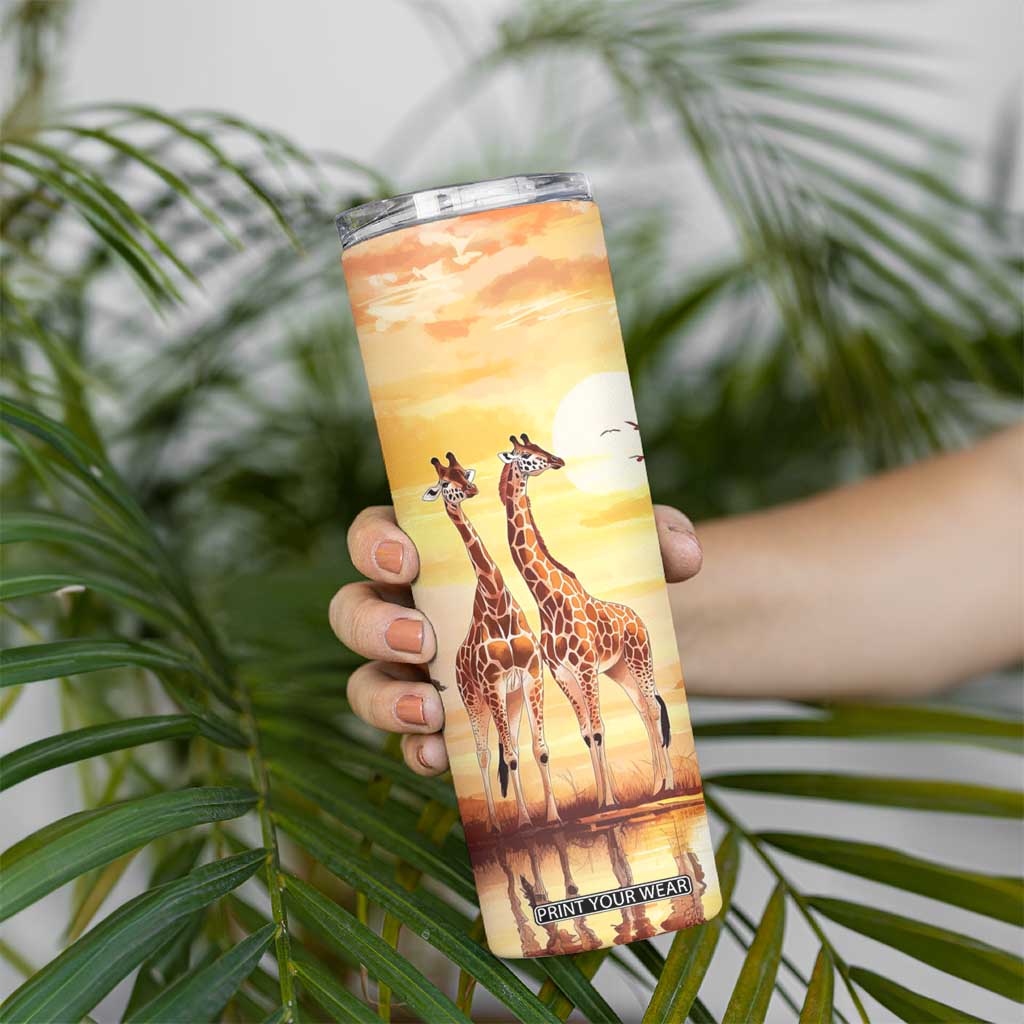 Personalized Giraffe Skinny Tumbler with Sunset in Savanna Landscape TS04 Print Your Wear
