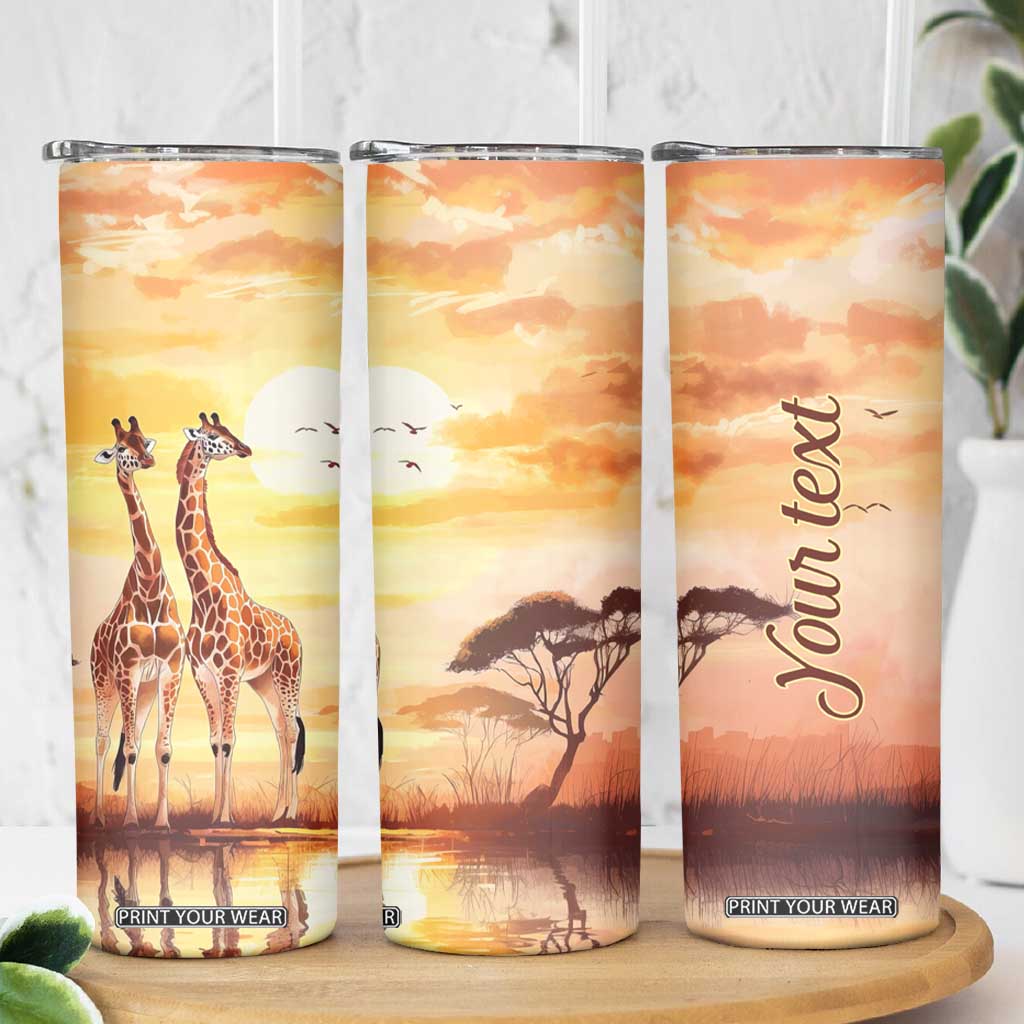 Personalized Giraffe Skinny Tumbler with Sunset in Savanna Landscape TS04 Print Your Wear