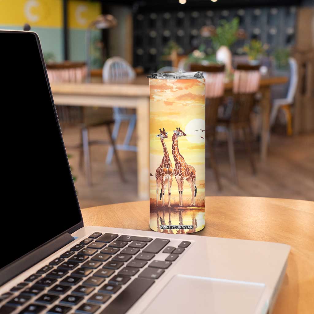 Personalized Giraffe Skinny Tumbler with Sunset in Savanna Landscape TS04 Print Your Wear