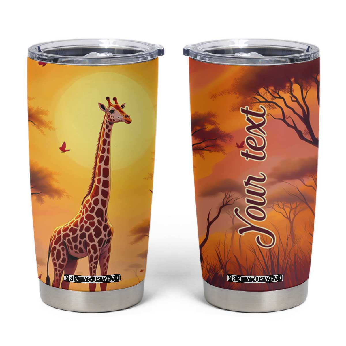 Personalized Giraffe Tumbler Cup in the Savanna with Nature Scene TS04 Multicolor Print Your Wear