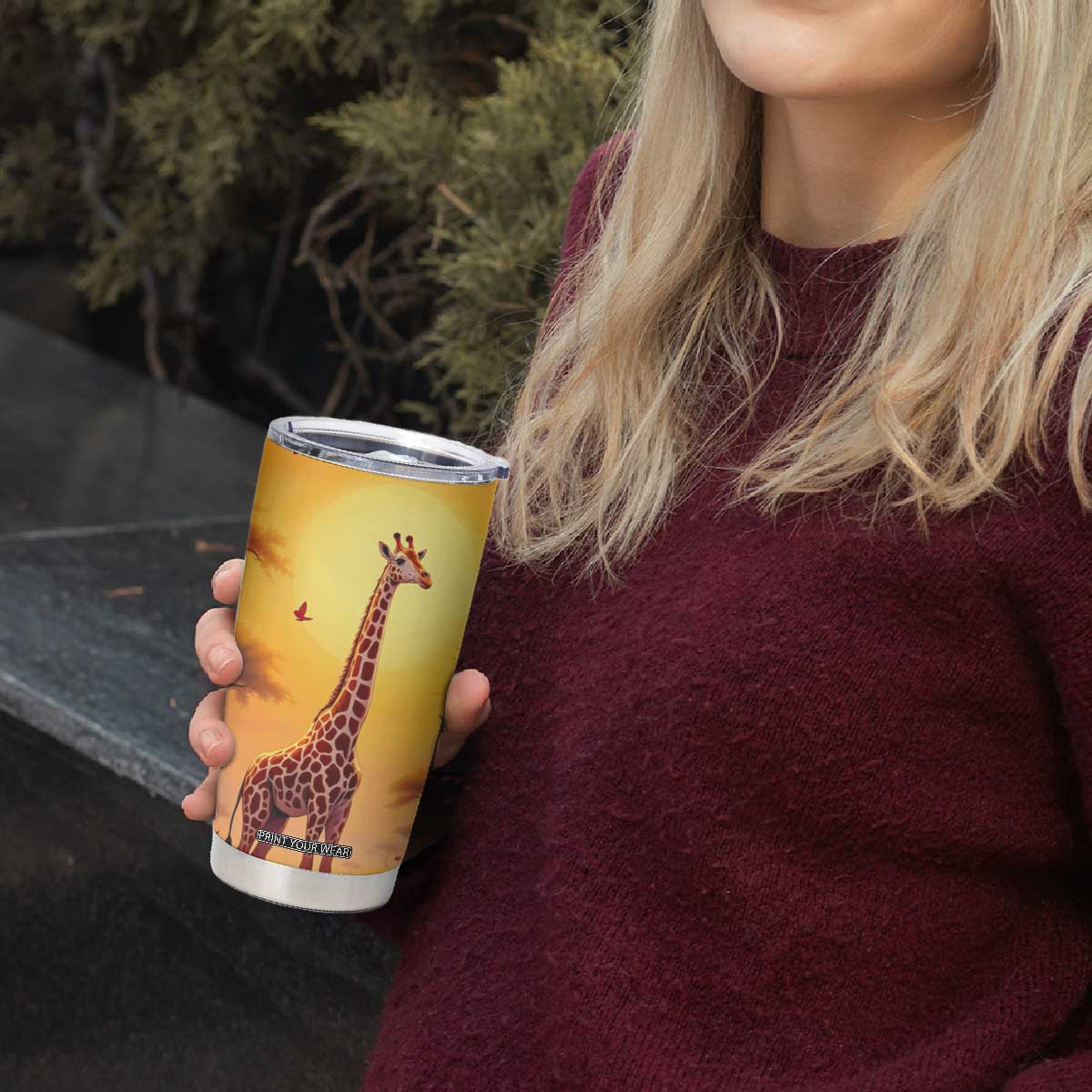 Personalized Giraffe Tumbler Cup in the Savanna with Nature Scene TS04 Print Your Wear