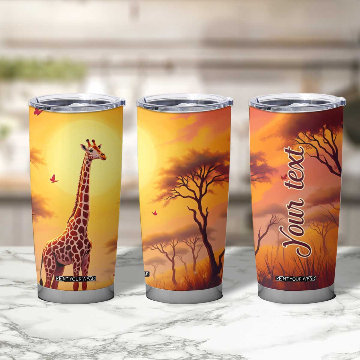 Personalized Giraffe Tumbler Cup in the Savanna with Nature Scene TS04 Print Your Wear