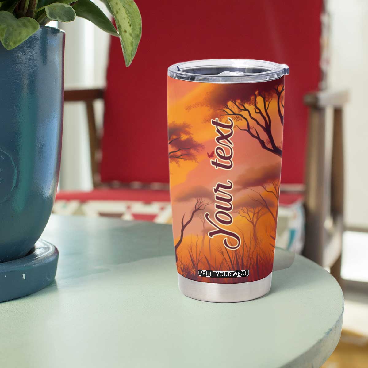 Personalized Giraffe Tumbler Cup in the Savanna with Nature Scene TS04 Print Your Wear