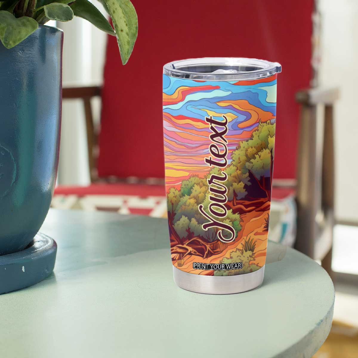 Personalized Giraffe Tumbler Cup with Colorful Sunset Background TS04 Print Your Wear