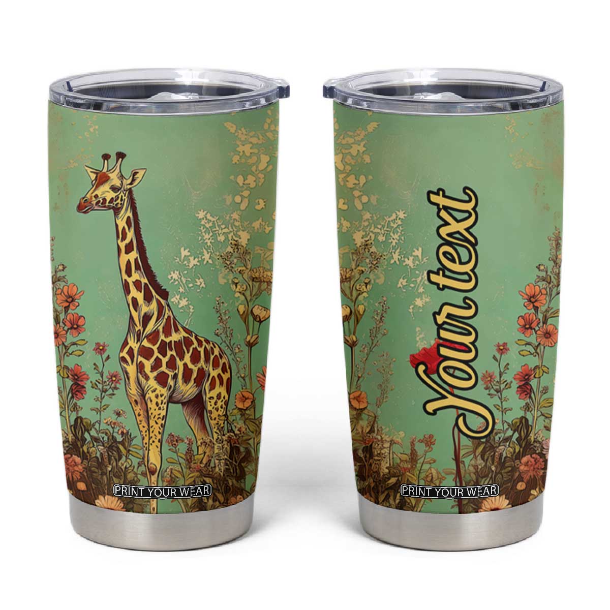 Personalized Giraffe Tumbler Cup with Retro Style Illustration TS04 Multicolor Print Your Wear