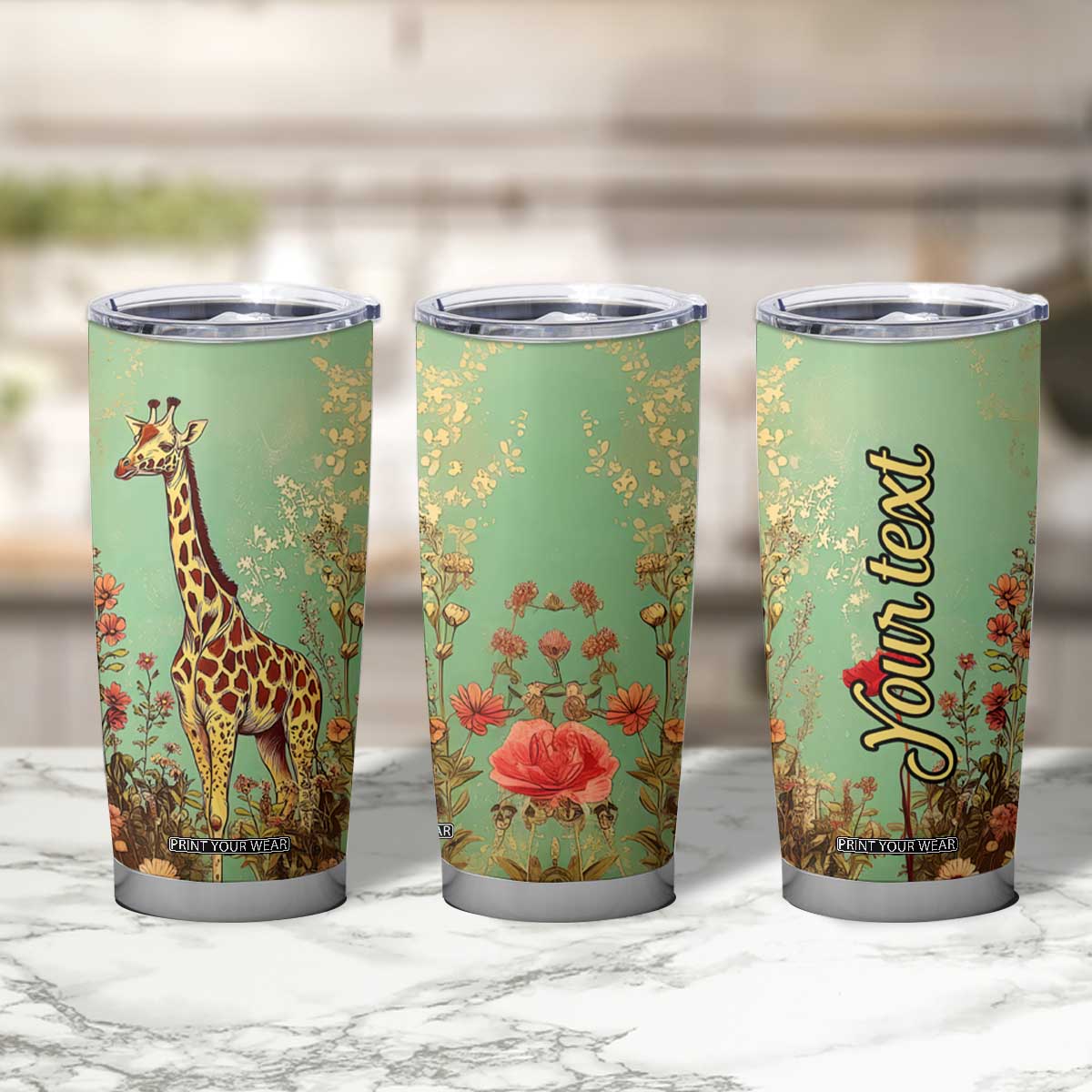 Personalized Giraffe Tumbler Cup with Retro Style Illustration TS04 Print Your Wear