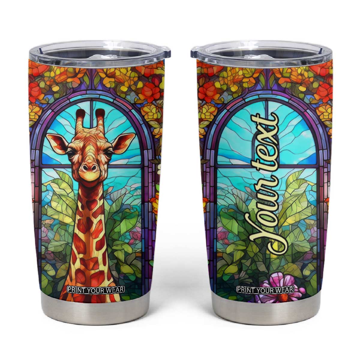 Personalized Giraffe Tumbler Cup with Stained Glass Style Art TS04 Multicolor Print Your Wear