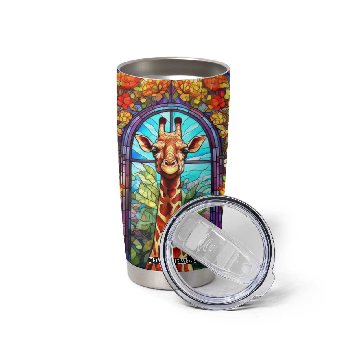 Personalized Giraffe Tumbler Cup with Stained Glass Style Art TS04 Print Your Wear