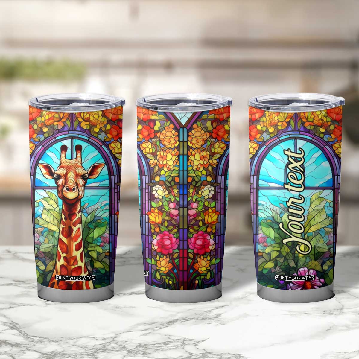 Personalized Giraffe Tumbler Cup with Stained Glass Style Art TS04 Print Your Wear