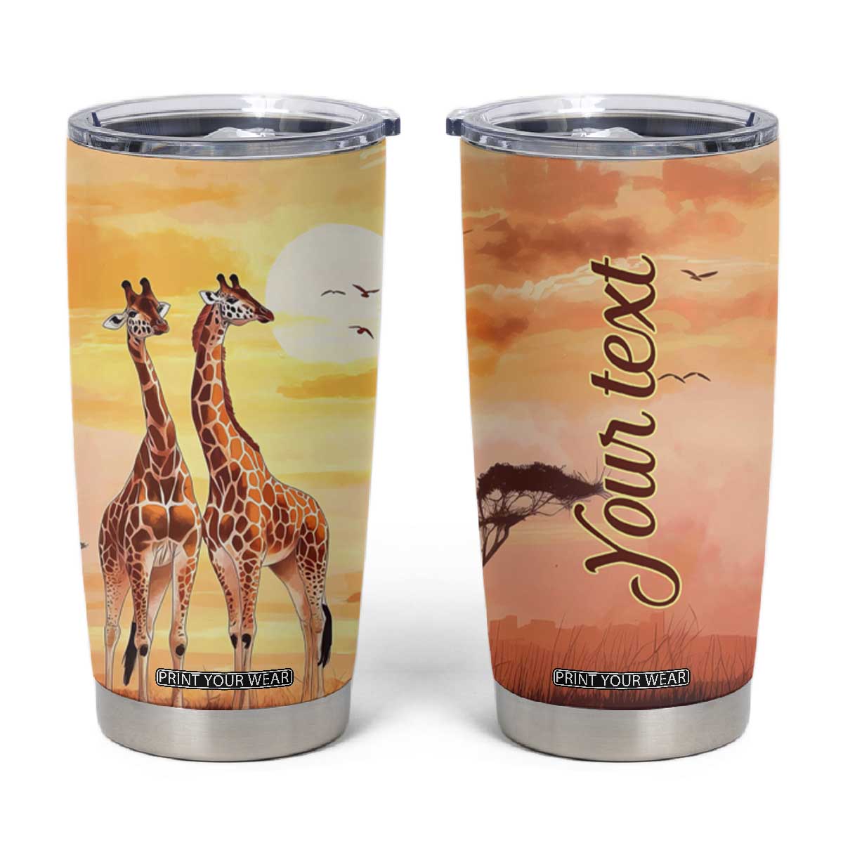 Personalized Giraffe Tumbler Cup with Sunset in Savanna Landscape TS04 Multicolor Print Your Wear