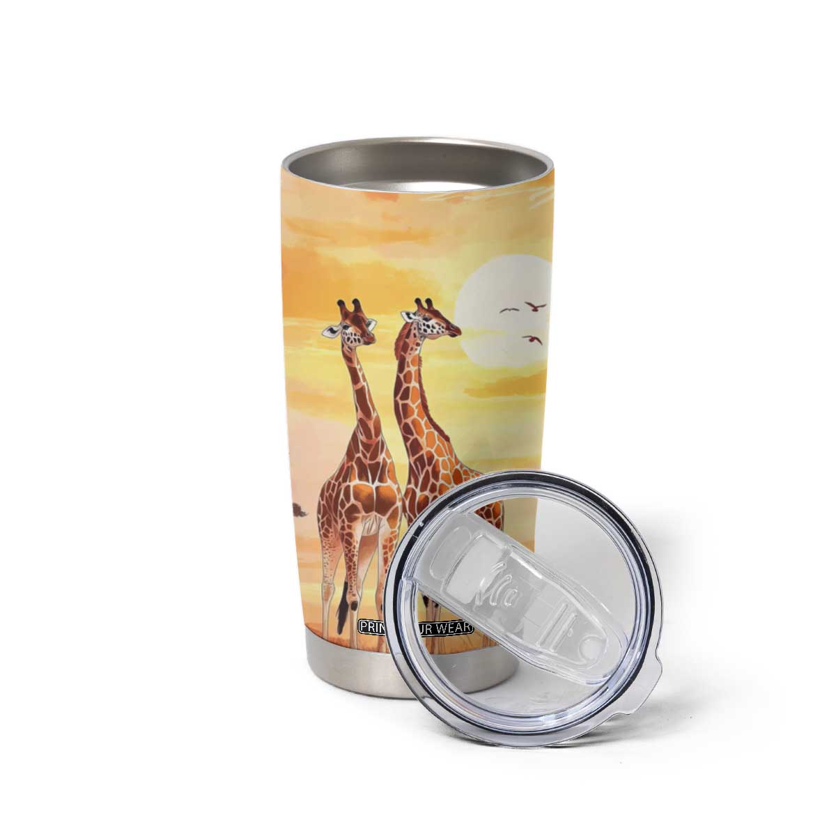 Personalized Giraffe Tumbler Cup with Sunset in Savanna Landscape TS04 Print Your Wear