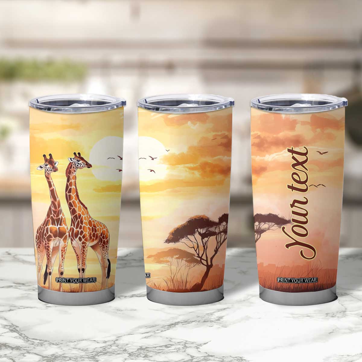 Personalized Giraffe Tumbler Cup with Sunset in Savanna Landscape TS04 Print Your Wear
