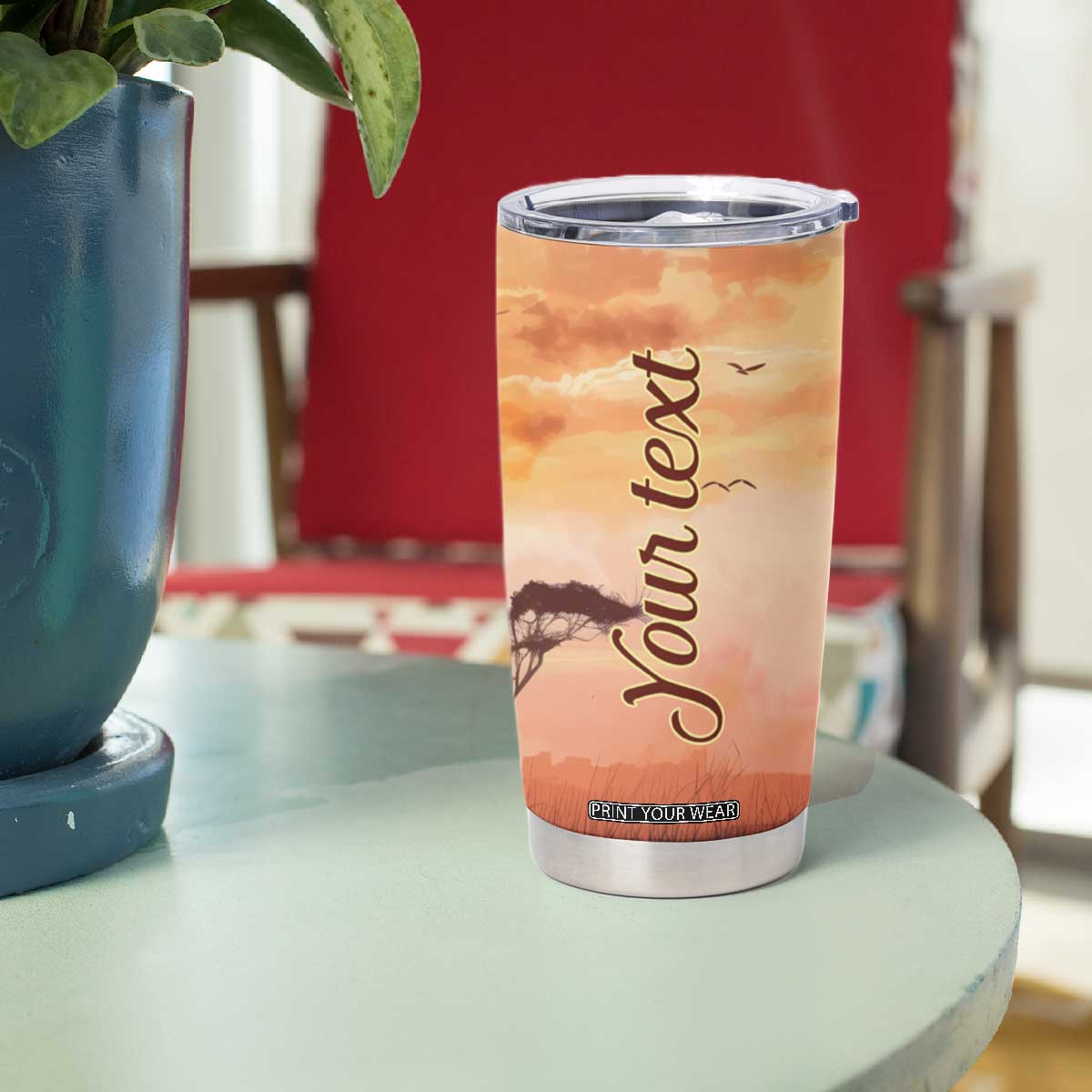 Personalized Giraffe Tumbler Cup with Sunset in Savanna Landscape TS04 Print Your Wear