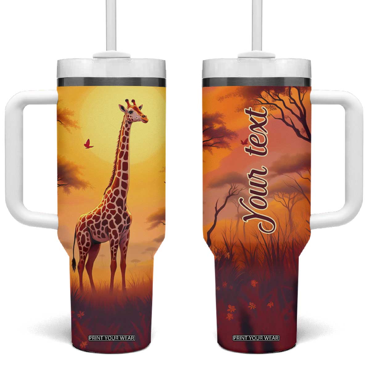Personalized Giraffe Tumbler With Handle in the Savanna with Nature Scene TS04 One Size: 40 oz Multicolor Print Your Wear