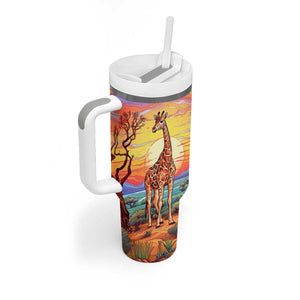 Personalized Giraffe Tumbler With Handle with Colorful Sunset Background TS04 Print Your Wear