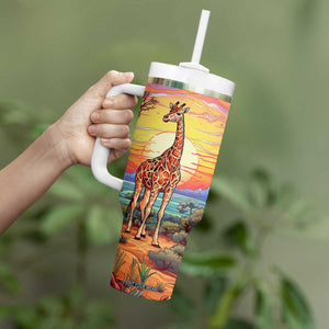 Personalized Giraffe Tumbler With Handle with Colorful Sunset Background TS04 Print Your Wear