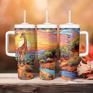 Personalized Giraffe Tumbler With Handle with Colorful Sunset Background TS04 Print Your Wear