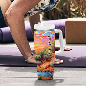 Personalized Giraffe Tumbler With Handle with Colorful Sunset Background TS04 Print Your Wear