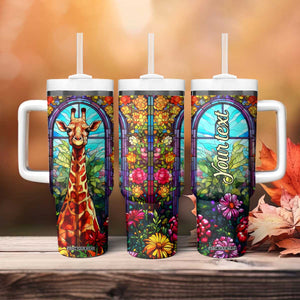 Personalized Giraffe Tumbler With Handle with Stained Glass Style Art TS04 Print Your Wear
