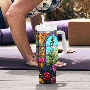 Personalized Giraffe Tumbler With Handle with Stained Glass Style Art TS04 Print Your Wear