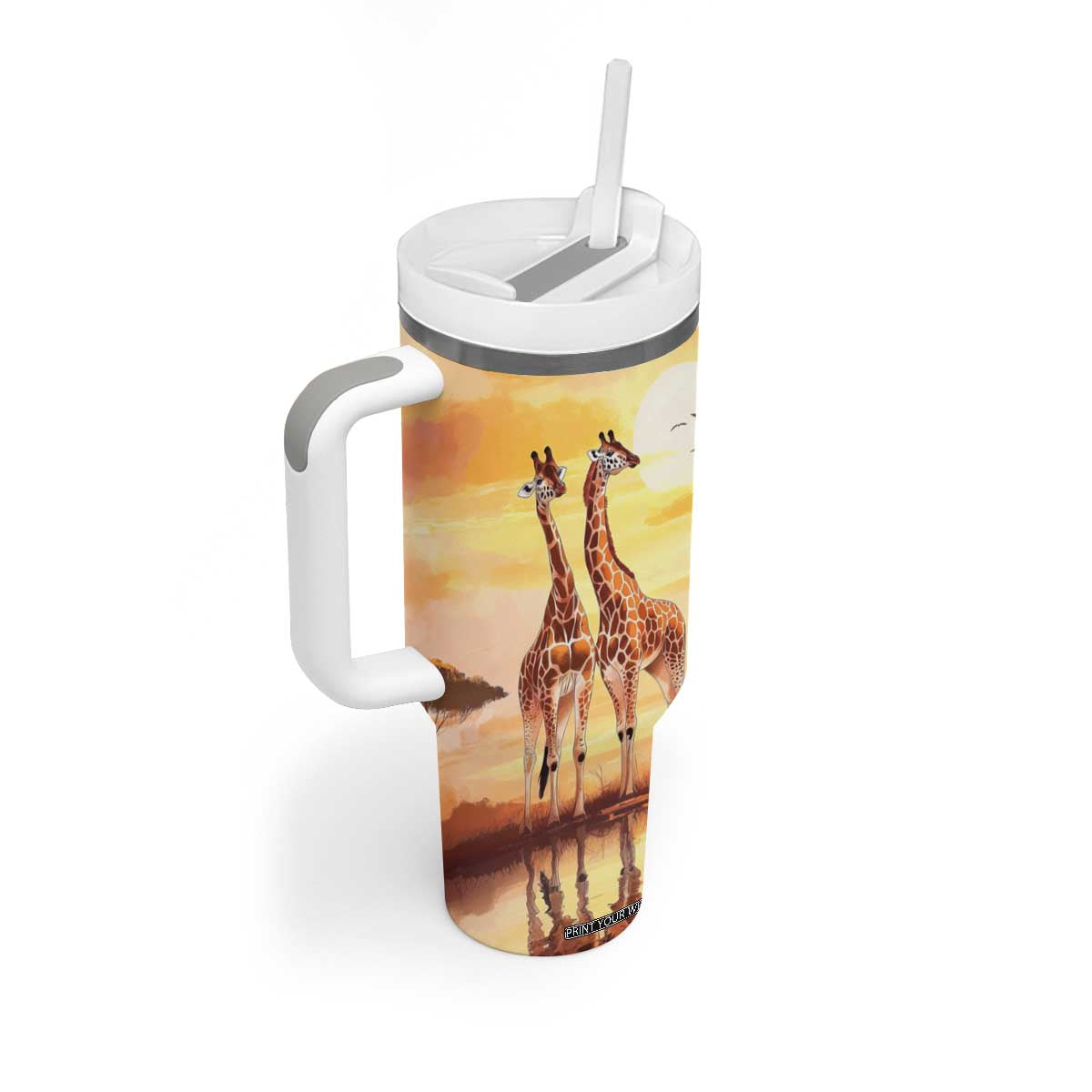 Personalized Giraffe Tumbler With Handle with Sunset in Savanna Landscape TS04 Print Your Wear