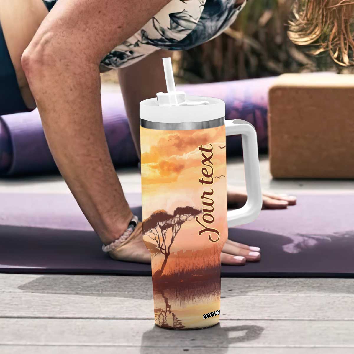 Personalized Giraffe Tumbler With Handle with Sunset in Savanna Landscape TS04 Print Your Wear