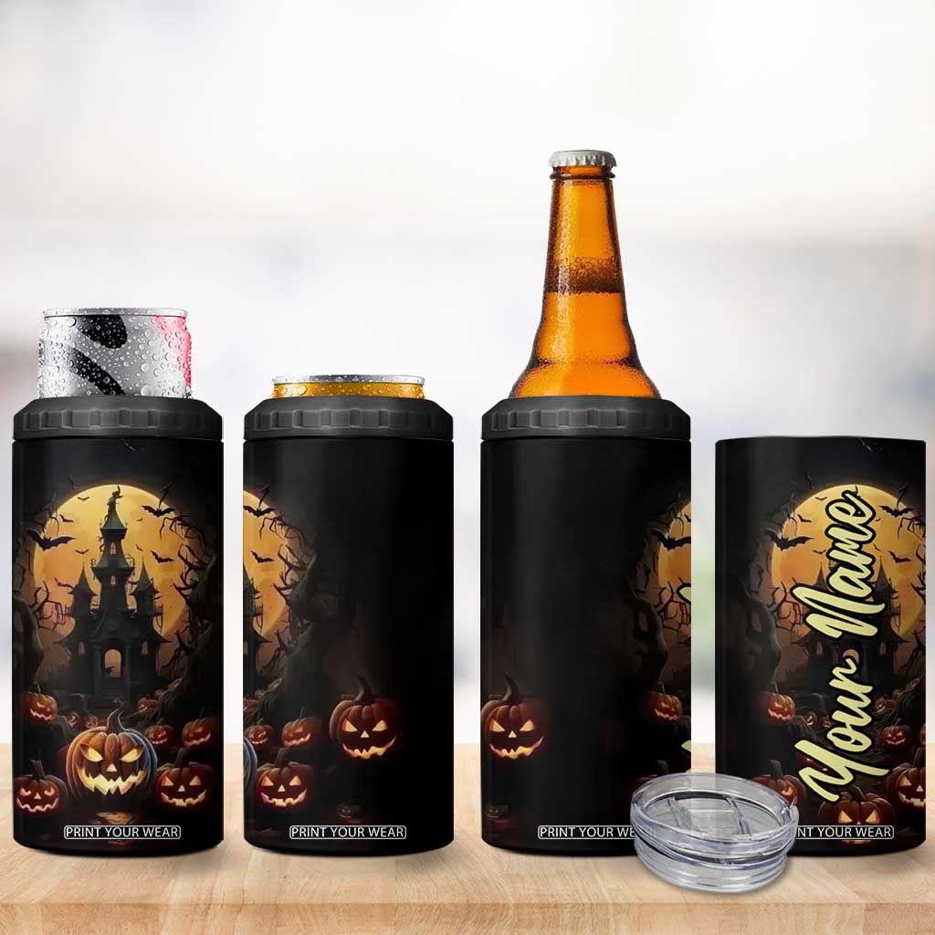Personalized Halloween Pumpkin 4 in 1 Can Cooler Tumbler with Autumn Elements TS04 Print Your Wear