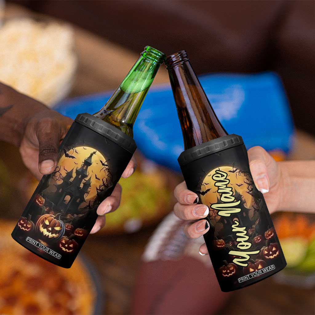 Personalized Halloween Pumpkin 4 in 1 Can Cooler Tumbler with Autumn Elements TS04 Print Your Wear