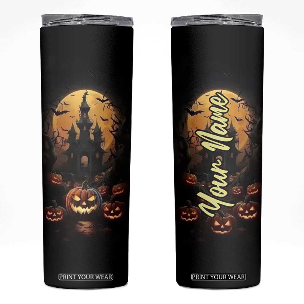 Personalized Halloween Pumpkin Skinny Tumbler with Autumn Elements TS04 Multicolor Print Your Wear