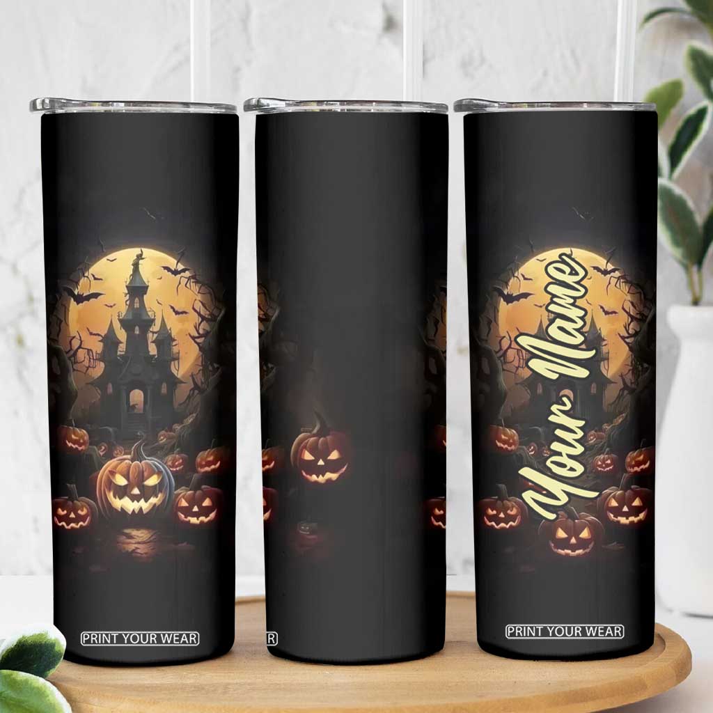 Personalized Halloween Pumpkin Skinny Tumbler with Autumn Elements TS04 Print Your Wear