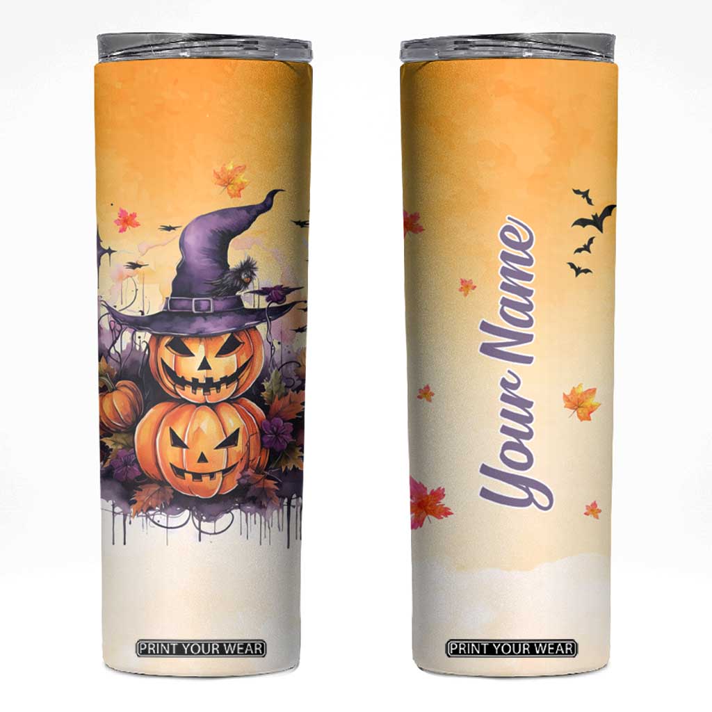 Personalized Halloween Pumpkin Skinny Tumbler with Autumn Harvest Design TS04 Multicolor Print Your Wear