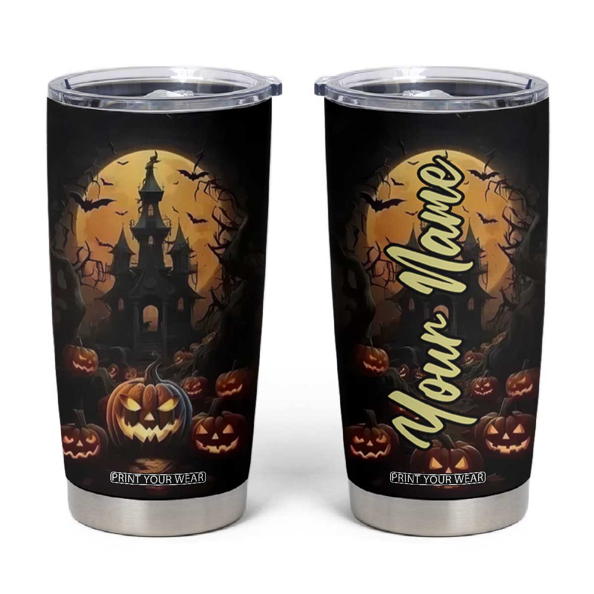 Personalized Halloween Pumpkin Tumbler Cup with Autumn Elements TS04 Multicolor Print Your Wear