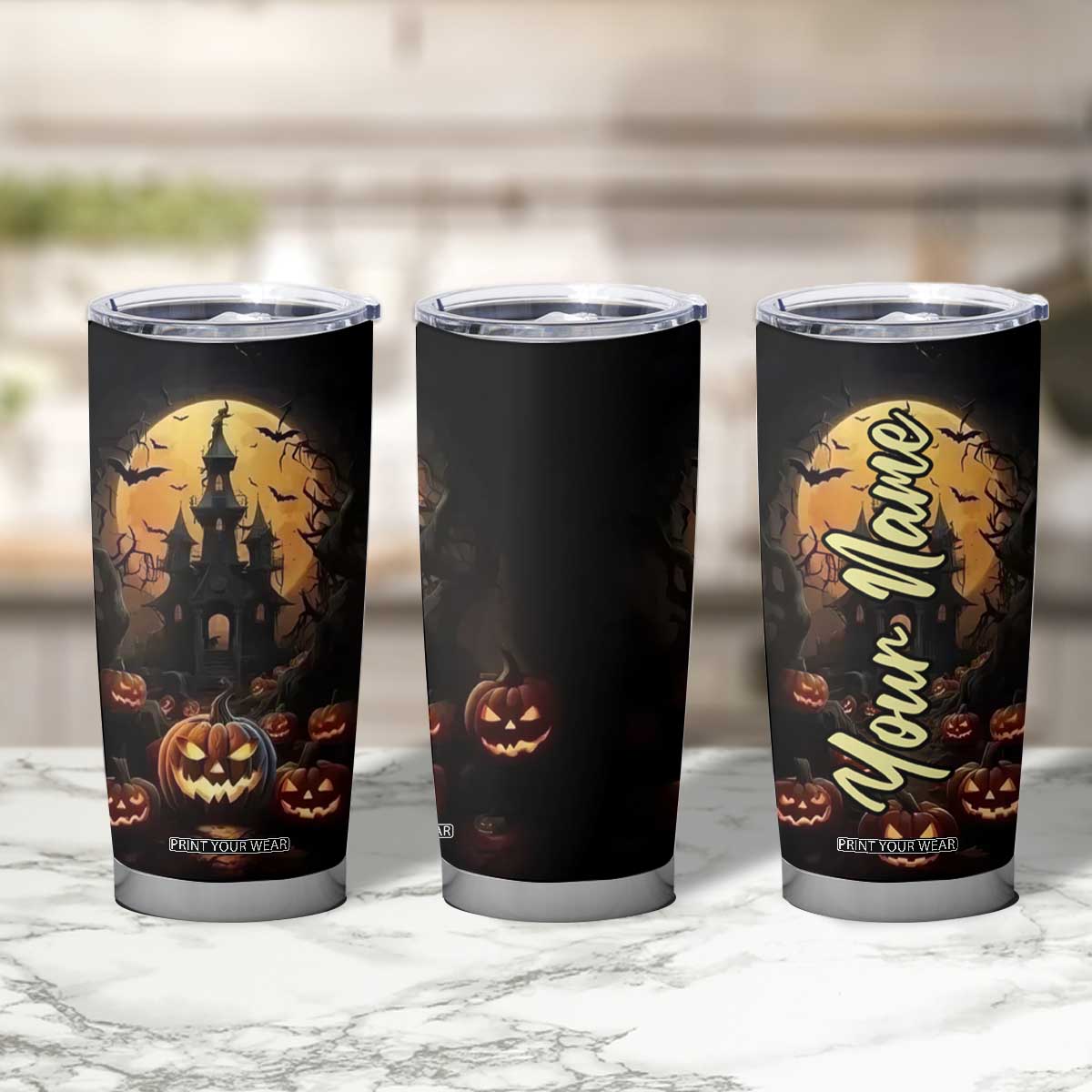 Personalized Halloween Pumpkin Tumbler Cup with Autumn Elements TS04 Print Your Wear