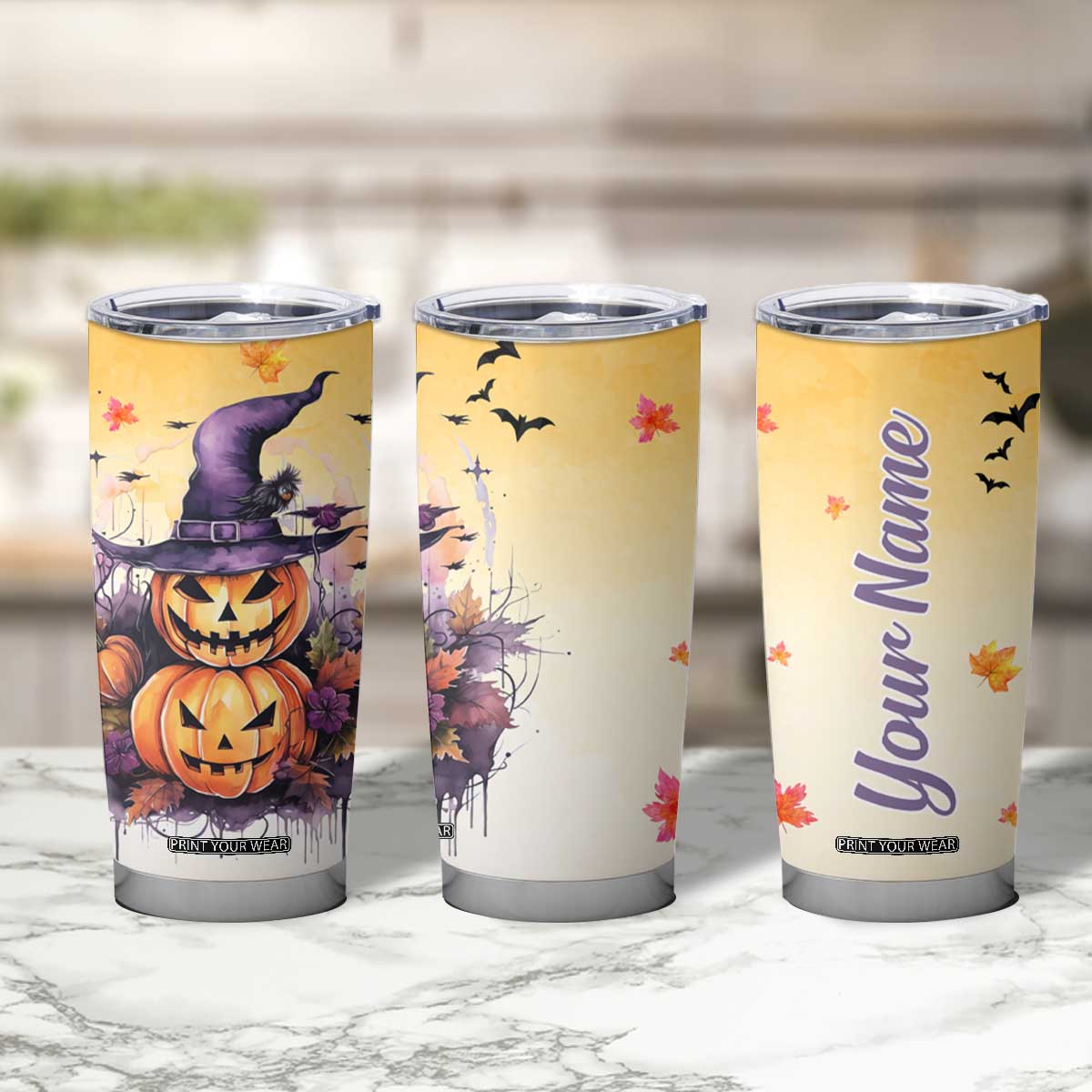 Personalized Halloween Pumpkin Tumbler Cup with Autumn Harvest Design TS04 Print Your Wear