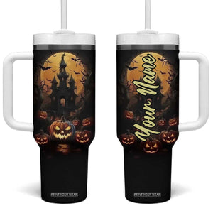 Personalized Halloween Pumpkin Tumbler With Handle with Autumn Elements TS04 One Size: 40 oz Multicolor Print Your Wear