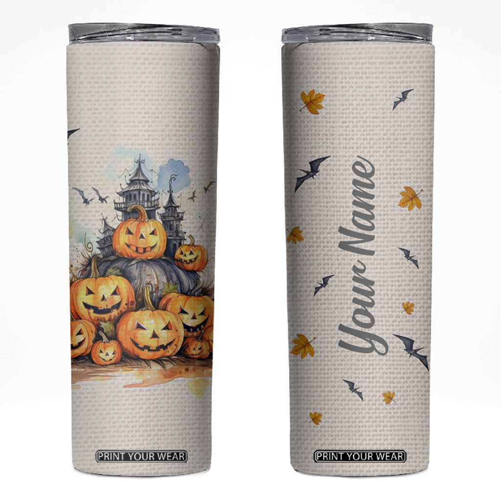 Personalized Halloween Theme Skinny Tumbler with Autumn Vintage Illustration TS04 Multicolor Print Your Wear