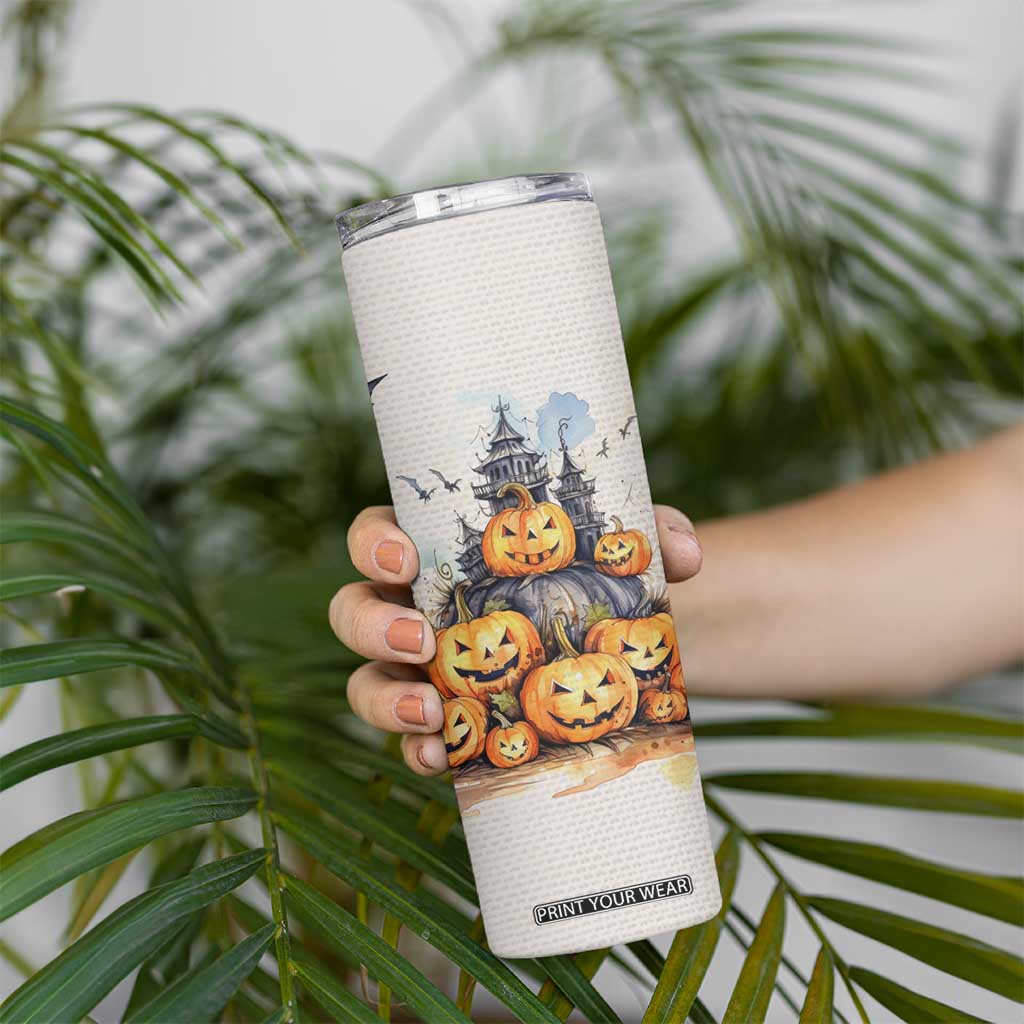Personalized Halloween Theme Skinny Tumbler with Autumn Vintage Illustration TS04 Print Your Wear