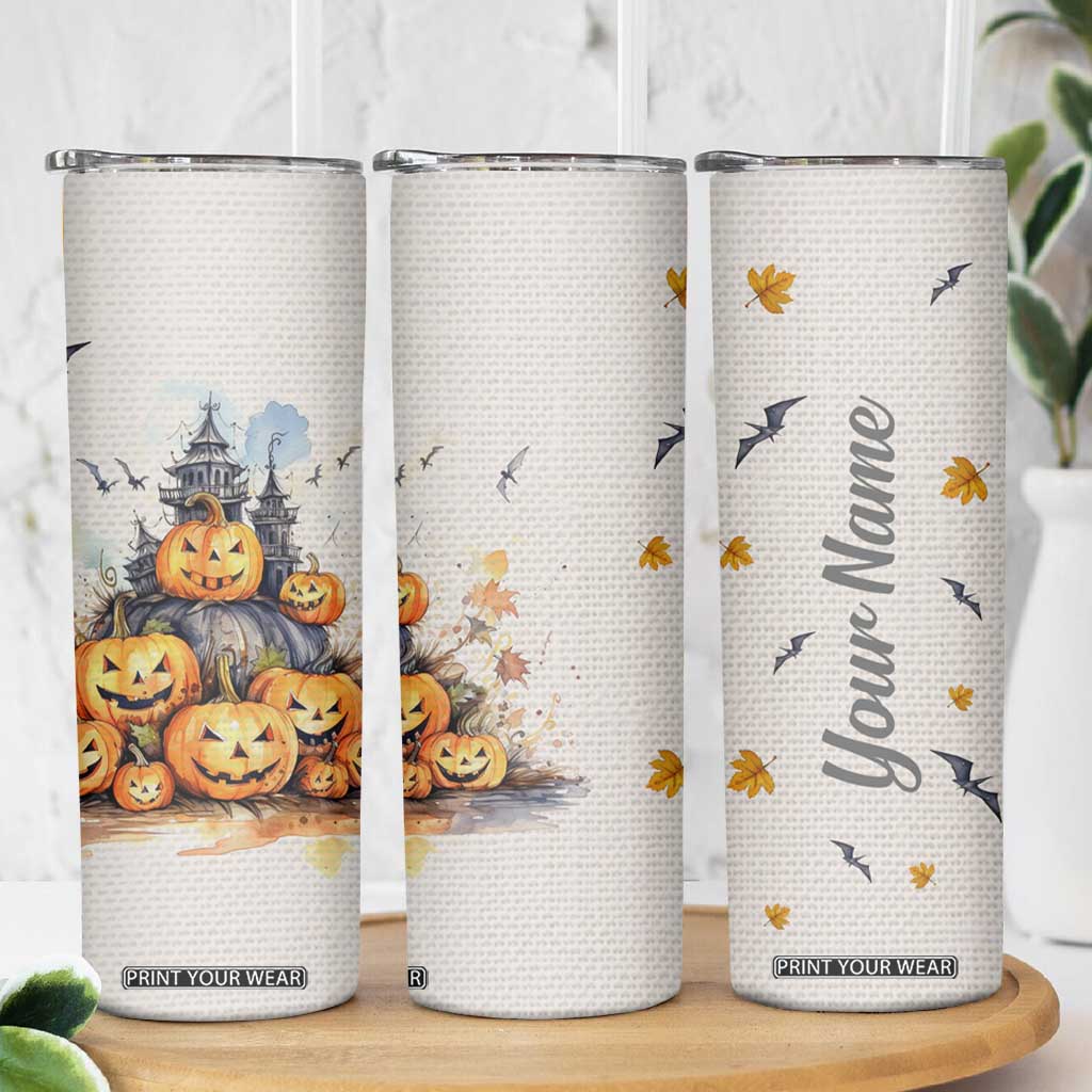 Personalized Halloween Theme Skinny Tumbler with Autumn Vintage Illustration TS04 Print Your Wear