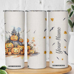 Personalized Halloween Theme Skinny Tumbler with Autumn Vintage Illustration TS04 Print Your Wear