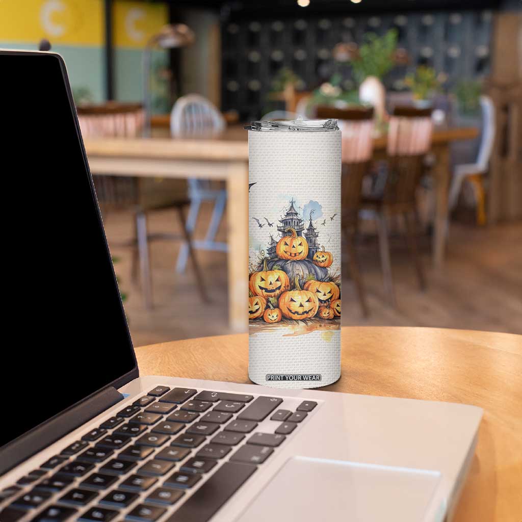 Personalized Halloween Theme Skinny Tumbler with Autumn Vintage Illustration TS04 Print Your Wear