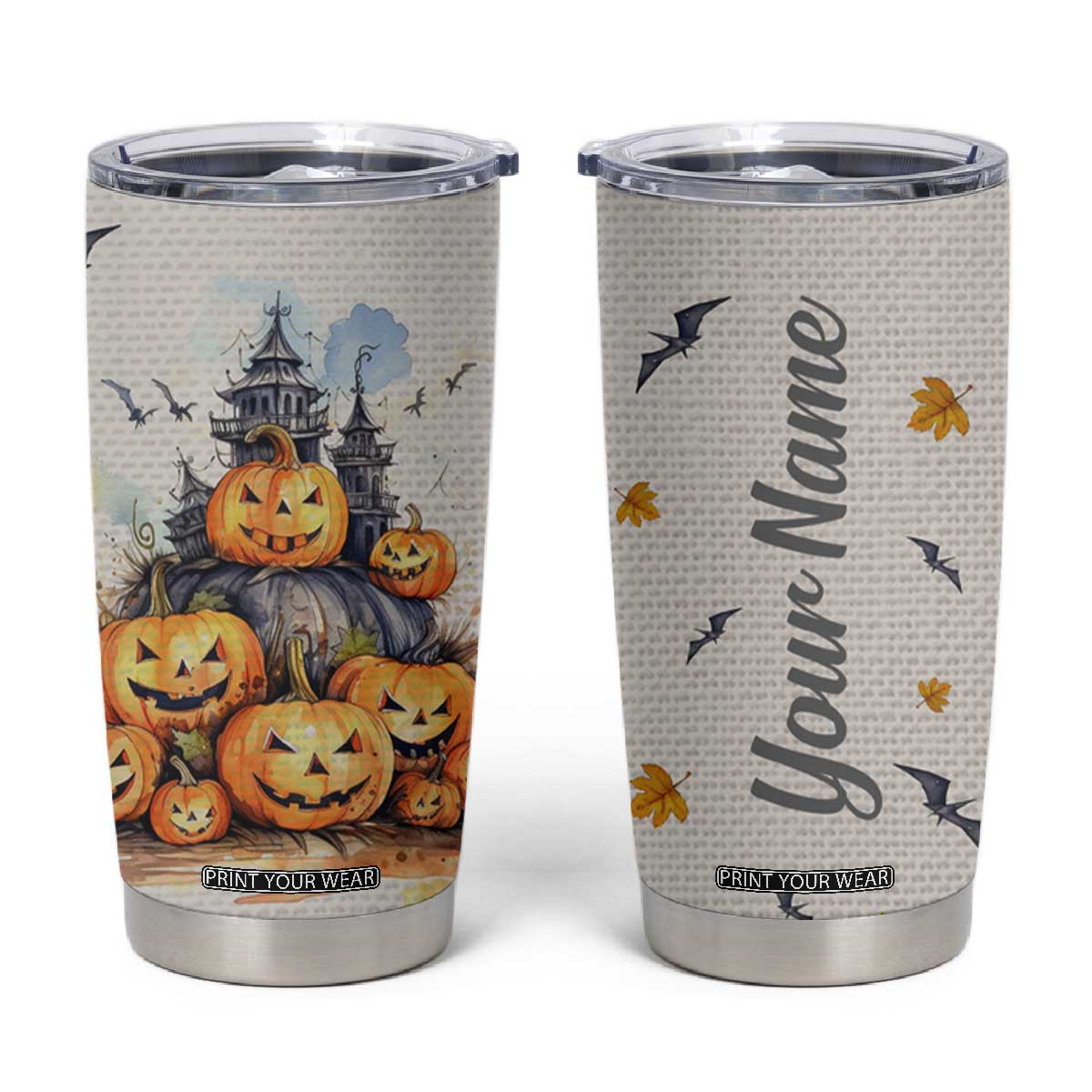 Personalized Halloween Theme Tumbler Cup with Autumn Vintage Illustration TS04 Multicolor Print Your Wear