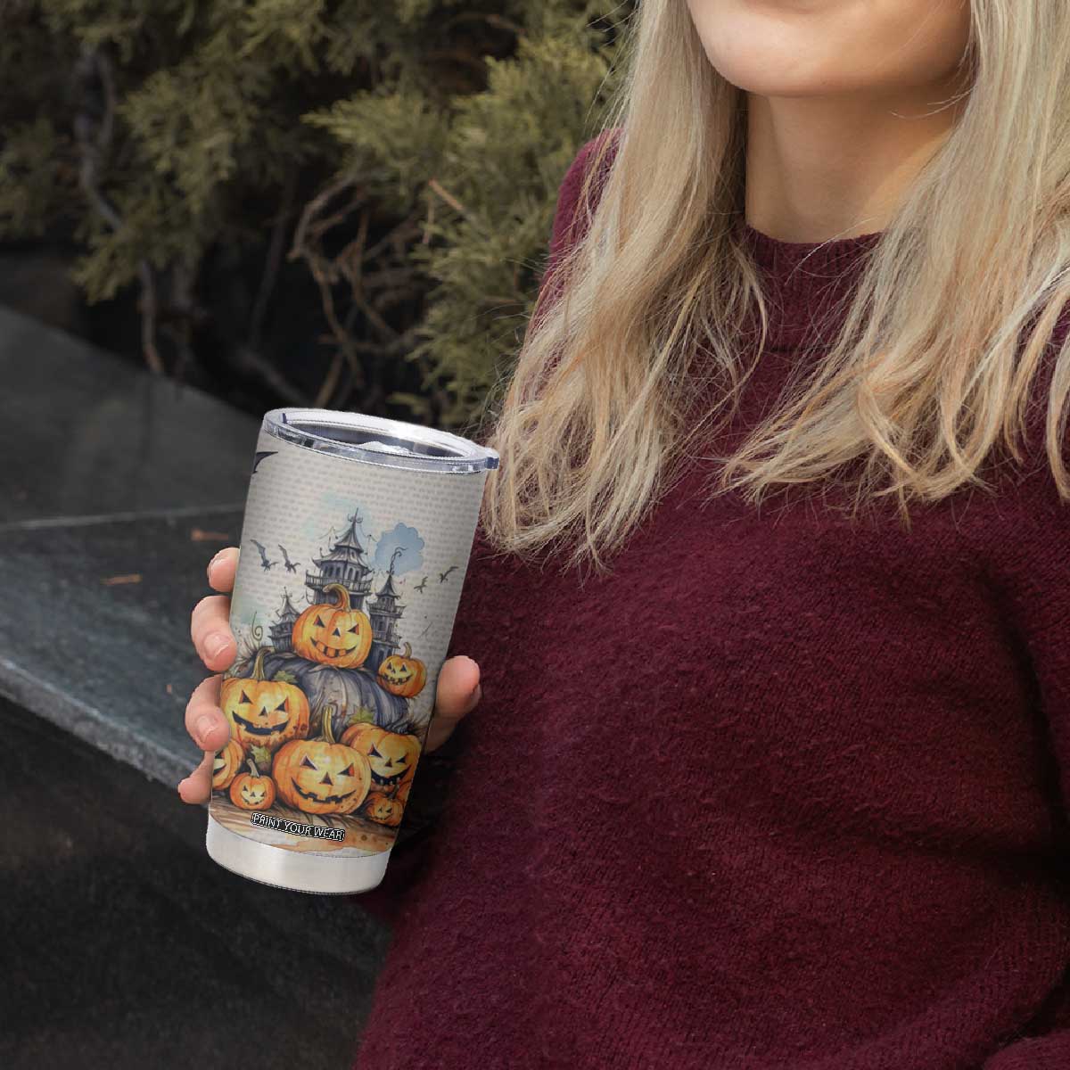 Personalized Halloween Theme Tumbler Cup with Autumn Vintage Illustration TS04 Print Your Wear